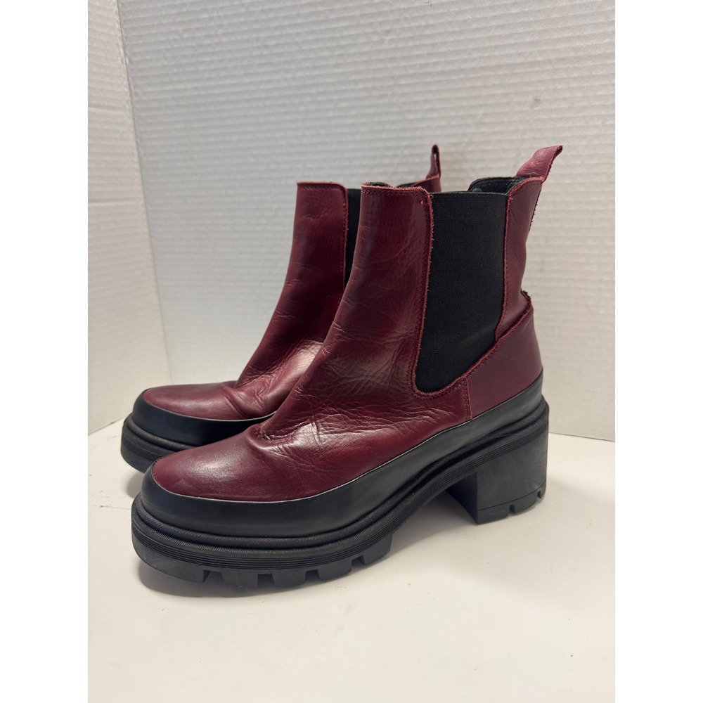 Miz Mooz Brexton Burgundy Leather Lug Sole Platform Chelsea Boots Size 40 9.5